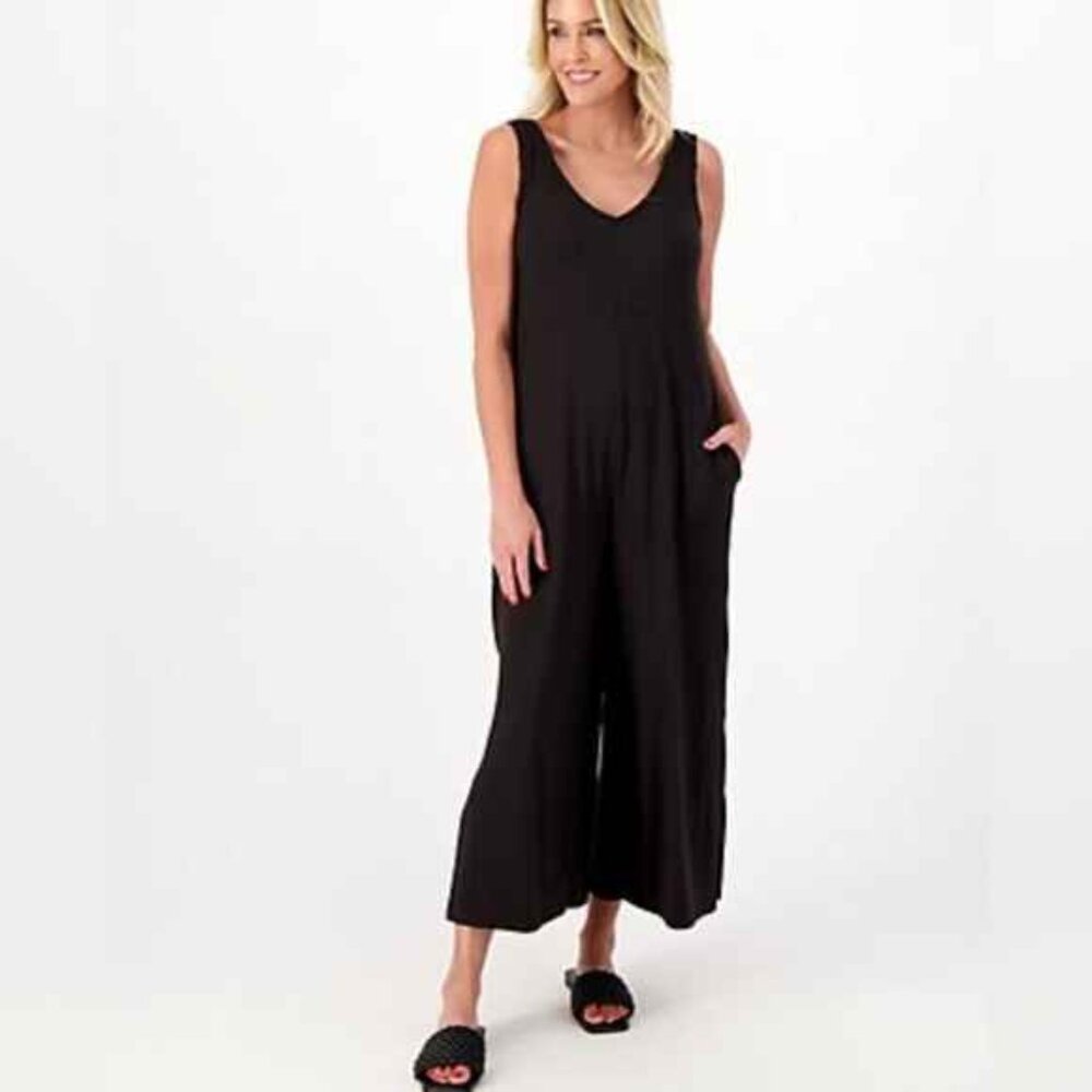 Cuddl Duds XL Tall Wide Leg Pocket Jumpsuit Black